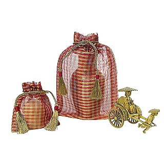 Red/Gold Checked Small Organza Pouch