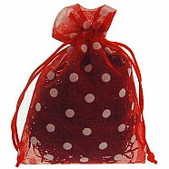 Polka Dot Organza Pouches - Red