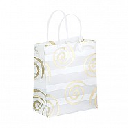 Frosted Bags with Plastic Handles - Swirls and Lines - White