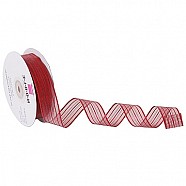 Wired Metallic Ribbon - Stripes - Red