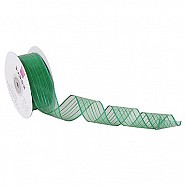 Wired Metallic Ribbon - Stripes - Green